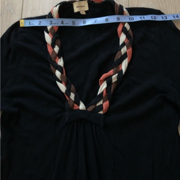 Vintage Ella Moss Braid Detailed Neck Bell Sleeve Top in Black Size S - Picture 4 of 9